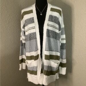 NWT PINK CLOVER Fleeced Cardigan in multi - gray,charcoal,white,green